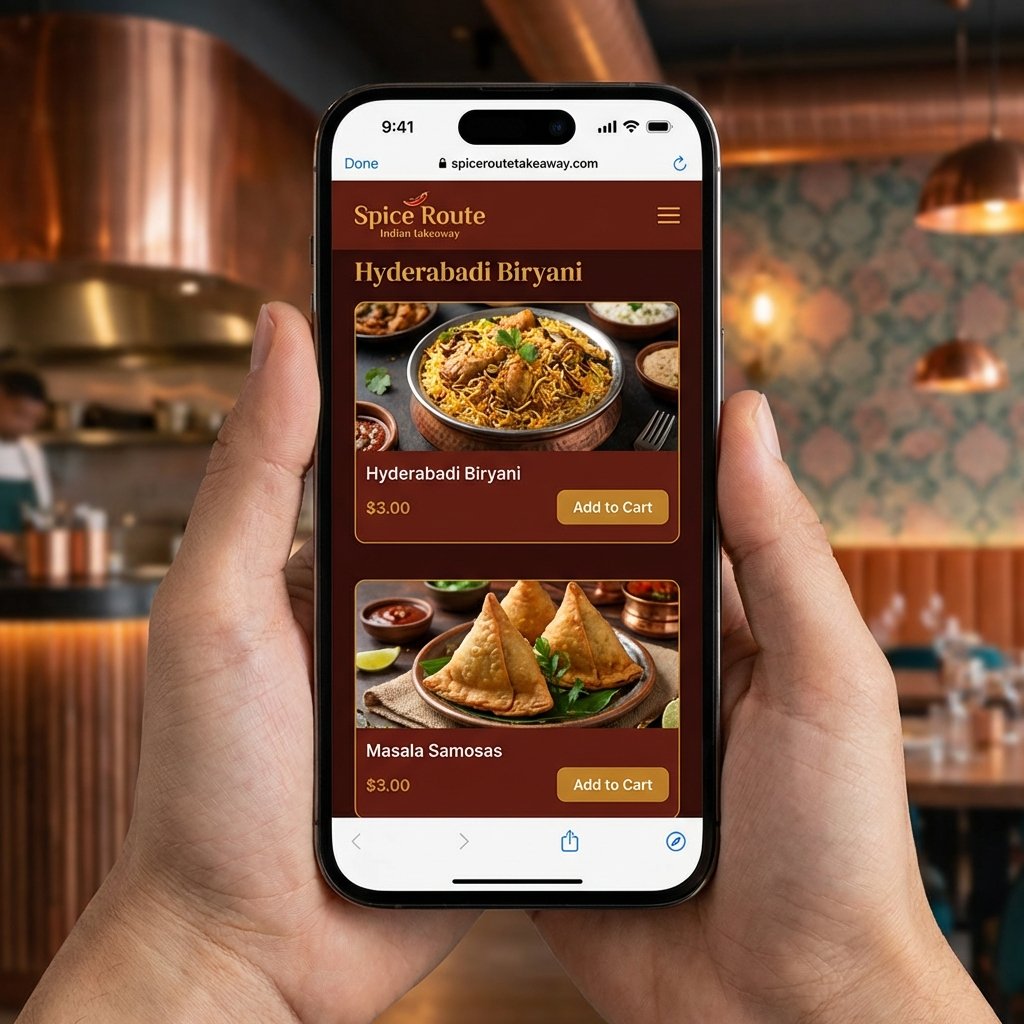 Custom Indian takeaway mobile ordering app interface