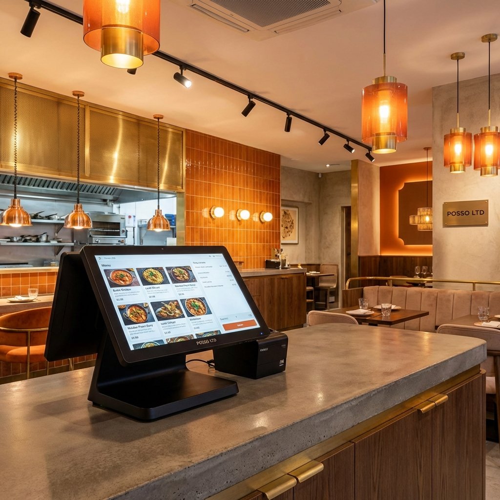 Modern Indian takeaway interior with Posso EPOS system